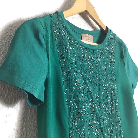 Anthropologie Kachel Green Short Sleeve Modal Pullover Top Size 2 Lightweight - Picture 2 of 6